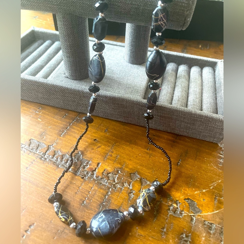 Black and White Beaded long Necklace